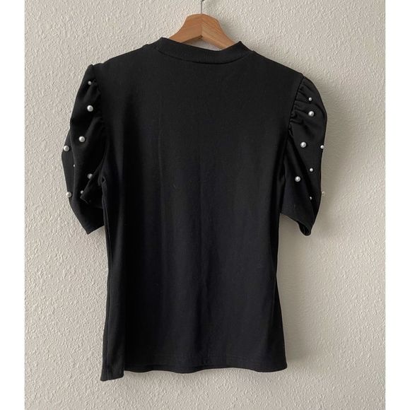 Shein Curve Black Top with Puffed Sleeve with raised pearl design size XL - Picture 2 of 5